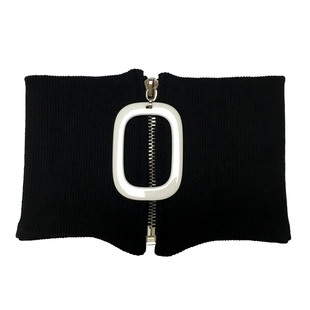 网红同款大扣环拉链针织假领子黑色围脖弹力颈链服装饰品男女情侣