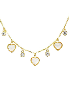 日系仙女白贝母爱心银镀金锁骨链