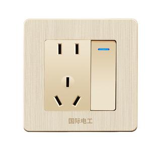 国际电工开关插座面板86型暗装家用一开关带五孔10a插座香槟金色