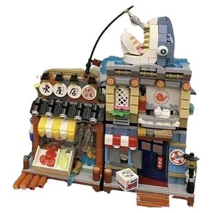 日式章鱼烧居酒屋刨冰店水产店折叠拼装玩具潮玩中国积木摆件礼物