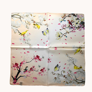 山水花鸟真丝小方巾桑蚕丝丝巾丝绸围巾礼盒装中国风小礼物送老外