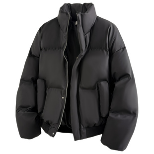 黑色短款立领羽绒棉服男款冬季美式高街加厚外套高级感面包服棉袄