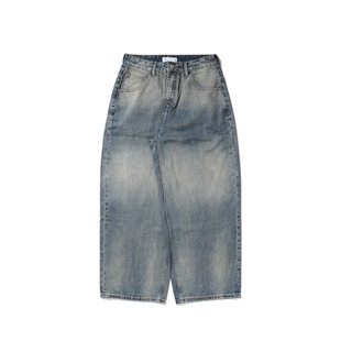 Vavu纯棉水洗做旧牛仔裤YKK拉链垂感阔腿长裤复古宽松质感裤子男