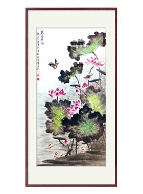 手绘荷花玄关走廊挂画