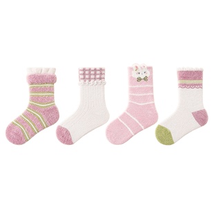 儿童袜子女童冬季加绒加厚保暖半边绒高筒袜女宝秋冬季无骨长筒袜