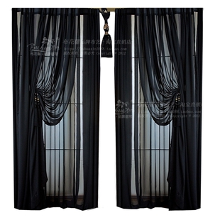 橱窗落地窗跳舞蹈直播间窗纱背景透光黑色窗纱窗帘红色白色纱帘