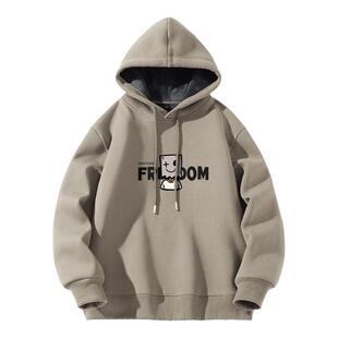 班尼路加绒卫衣男冬季加厚连帽外套上衣美式大地色青少年打底衫A