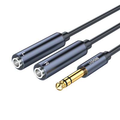 绿众纯铜大三芯双声道6.5公转双6.5母 6.35mm一分二调音台功放话筒音响加长对接头转换1分2左右声分离连接线