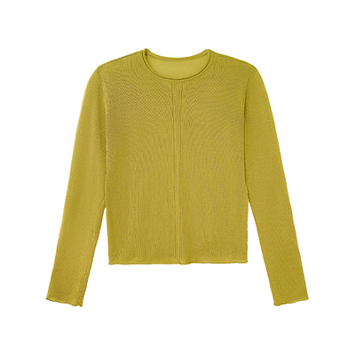 镂空圆领咖色亲肤麻赛尔麻长袖