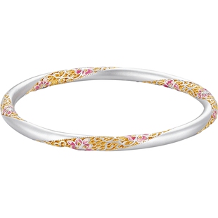 潮宏基繁花似锦足银手镯鎏彩固口镯子国风新中式新年礼物女