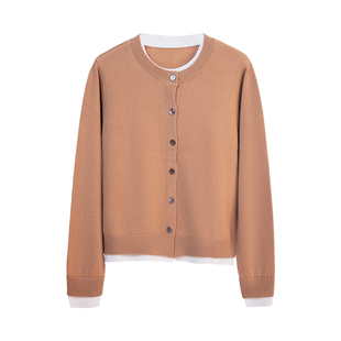 春竹2025秋冬新款100%绵羊毛假两件式开衫女士上衣毛外套羊毛衫12