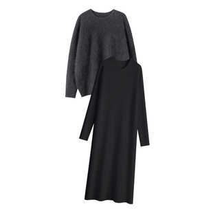 孕妇连衣裙套装秋冬2026新款韩版高级感灰色毛衣打底针织裙两件套