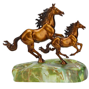 佐森 双马奔腾 马到成功马摆件纯铜招财办公室桌面装饰品开业礼物