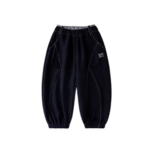 皇室童缘男童加绒牛仔裤冬季2025新款儿童撞色拼接束脚裤宝宝裤子