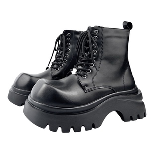 两点浪漫冬新款7CM轻质厚底增高马丁靴侧拉链加绒保暖方头机车靴