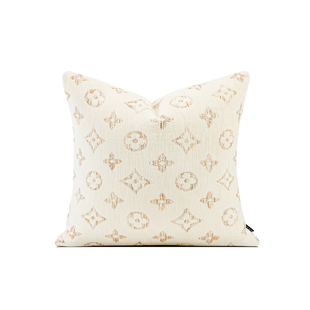 柏洛斯大牌老花小香风柔糯治愈系米白杏高级感沙发抱枕床头靠垫套