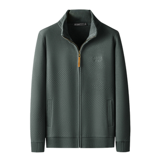 吉普加绒加厚毛衣男冬季保暖中年爸爸男装拉链开衫针织衫外套男款