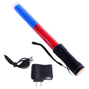 多功能充电交通指挥棒夜间手持停字牌LED路障警示灯红蓝闪光棒