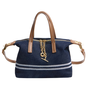 牛仔帆布包包女款2026新款通勤百搭斜挎包女包轻便条纹手提饺子包