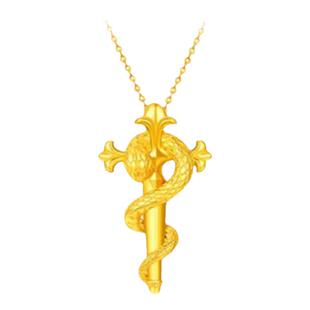 調太幅18K金权杖蛇项链 女纯银灵蛇缠绕十字架锁骨链蛇年黄金礼物