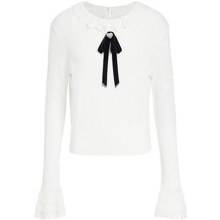 FIVE PLUS日系甜美风格针织衫女温柔风打底衫荷叶领喇叭袖款上衣