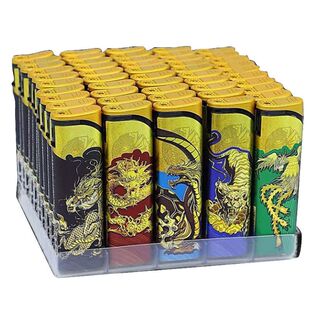 精选带盖打火机防风 宽版一盒50支防尘电子充气火机家用商超便利