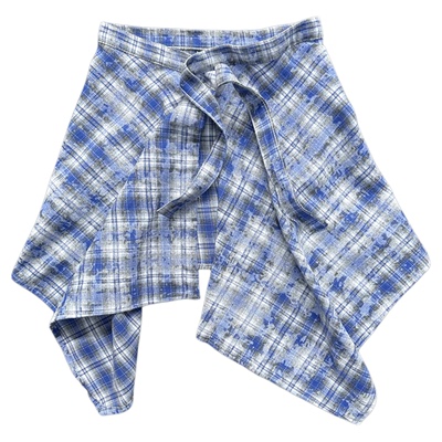 做旧扎染设计风高级感腰带蓝白色格子下摆配裙子腰环屁帘男女腰封