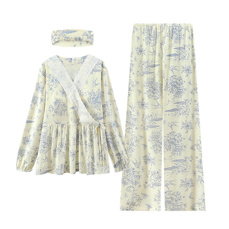 莫代尔月子服带胸垫孕妇睡衣夏薄款5月份6产后产妇哺乳夏季家居服