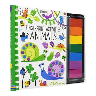 英文原版 Fingerprint Activities Animals 手指印画 活动书 动物 螺旋装帧 儿童创意绘画DIY 尤斯伯恩