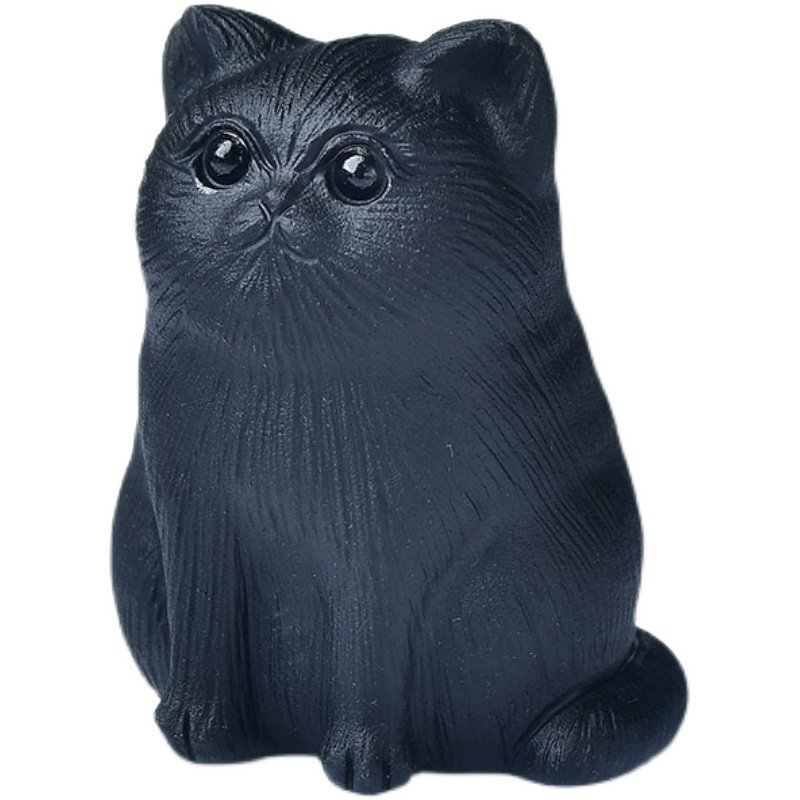 厌世猫 天然黑曜石猫咪原石雕刻磨砂款居家装饰摆件动漫玩具 直销