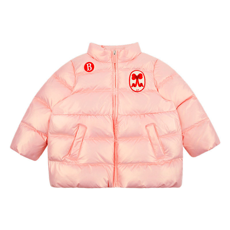 BEBEDEPINO女童粉色中长款羽绒服