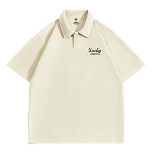 班尼路翻领Polo衫男夏季宽松潮流日系浅米色休闲简约短袖男款T恤A