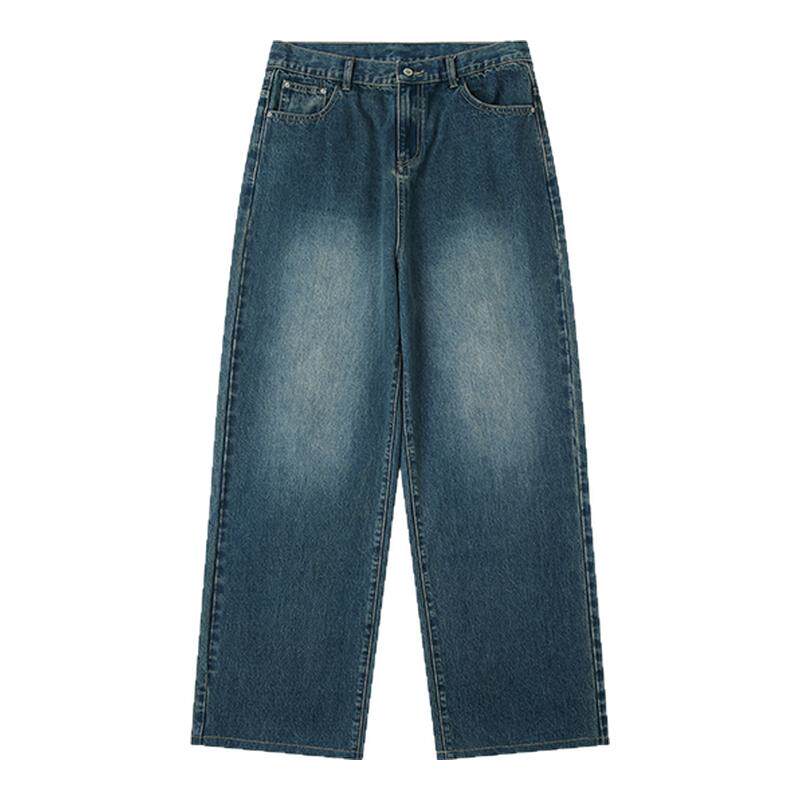 CountryMoment 23FW 美式复古Cleanfit蓝色水洗直筒阔腿牛仔裤男