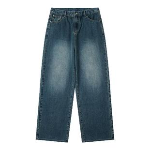 CountryMoment 23FW 美式复古Cleanfit蓝色水洗直筒阔腿牛仔裤男