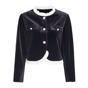 婉甸2025年秋季新品丝绒璀璨闪耀丝绒拼接外套小香风1243O09RJ3