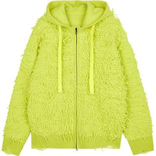 速写男装春秋新款针织开衫流苏连帽时尚前卫设计感街头潮流毛衫