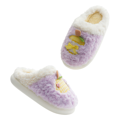 三利可爱苹果棉拖鞋女2025新款冬季家居室内保暖加绒防滑毛毛拖