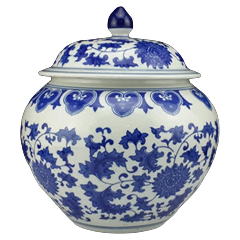 景德镇陶瓷青花缠枝莲将军罐储物缸茶叶罐泡菜坛瓷放中药店摆正品