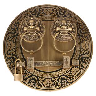 中式纯铜圆形大门门栓把手老式农村庄园户外门木门铁门铜拉手门锁