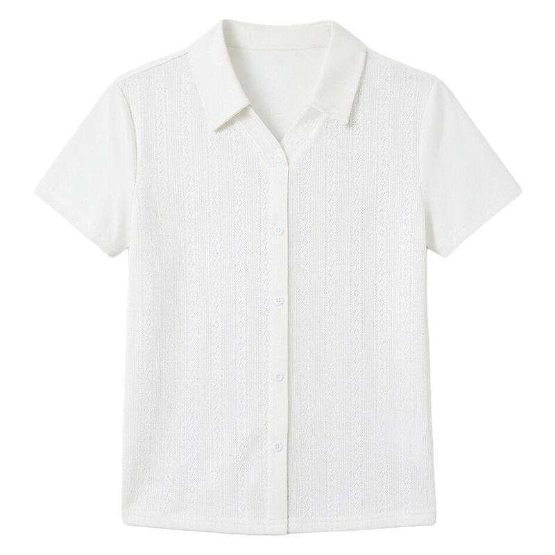 白色翻领短袖T恤女夏季新款