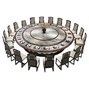 新中式实木酒店会所电动转盘餐桌大圆桌高档别墅接待20人火锅桌椅