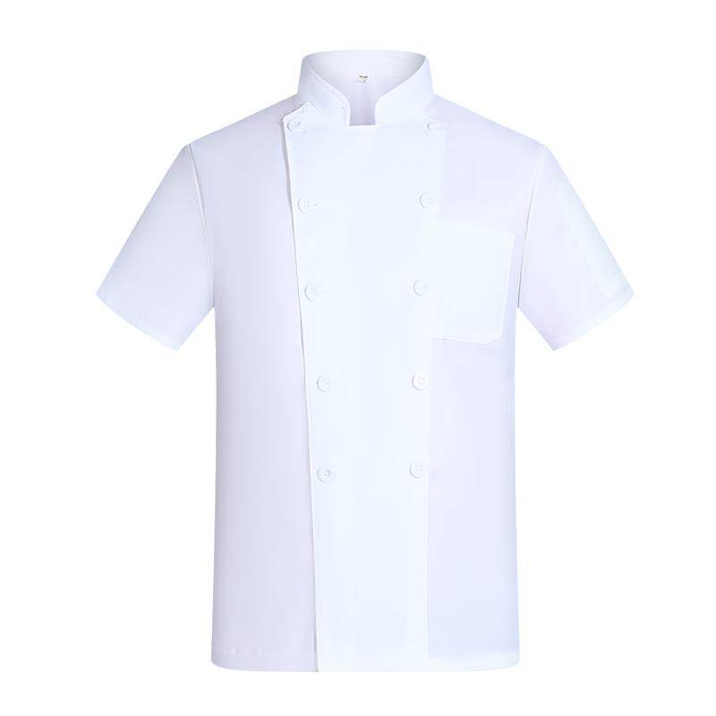 纯白色厨师服餐厅饭店厨房工作服短袖透气网薄款餐饮后厨工装长袖