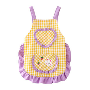 女宝宝纯棉罩衣春秋儿童公主裙女孩防水围裙洋气防脏婴儿吃饭围兜