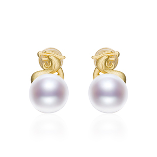 京润珍珠×BOBOLONG合作款 龙韵耳钉925银珍珠耳钉8-9mm圆形龙年P