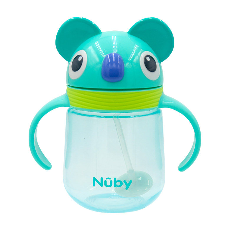 Nuby努比宝宝重力球吸管杯3D卡通动物饮水儿童水杯双手柄240ml