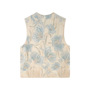 JKJS【苏清弦】重工珠片绣 棉麻马甲背心春秋新中式斜襟马夹上衣