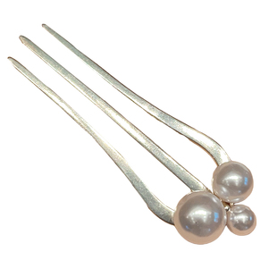 简约珍珠三齿u型发簪齿梳新款高端气质汉服新中式盘发钗簪子头饰