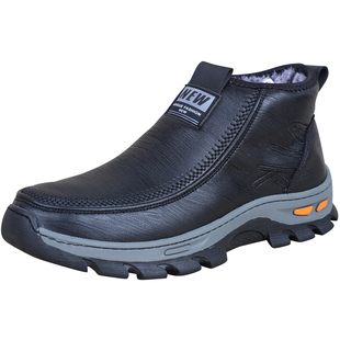 高帮加厚保暖棉鞋男款老北京爸爸鞋侧拉链长毛绒厚底防滑棉布鞋男