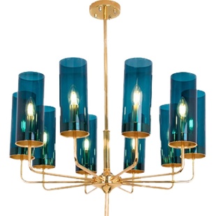 新款客厅灯后现轻奢欧美式简约酒餐歺厅蓝色玻璃灯罩饭店包间吊灯