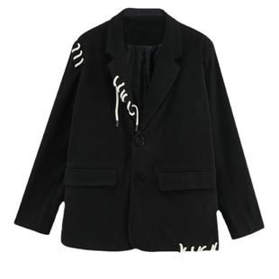 BreachHole春秋季小西服中性通勤风经典抽绳女外套廓版西装黑色